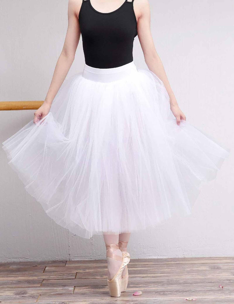 Daydance White Women Ballet Tutu Long Tulle Dance Skirt with Underpants for Performance - Image 3